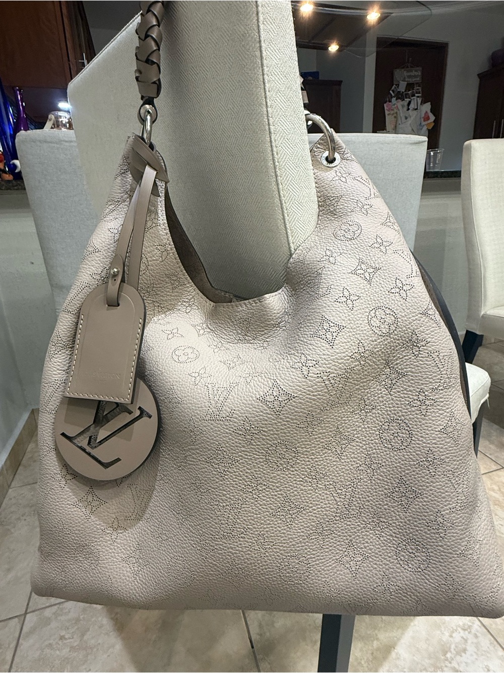 Louie Vuitton Monogram Leather Hobo Bag - Taupe